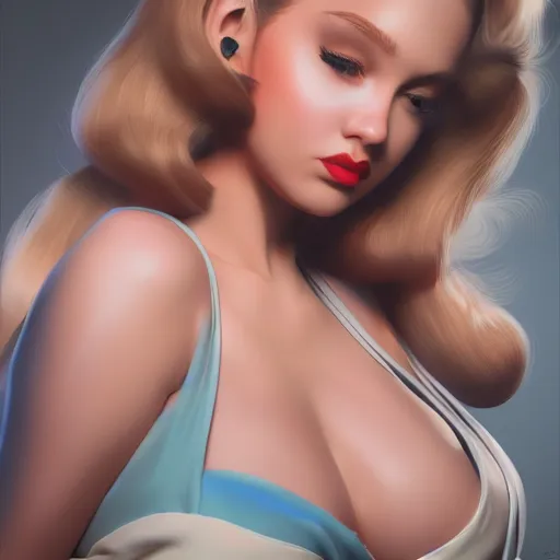 Image similar to hyperrealistic pinup | digital painting | trending on artstation | portrait | clean | illustration | dressed | unreal engine 5 | 8 k resolution | by hajime soryama