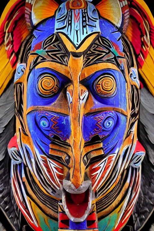 Image similar to totem animal tribal chaman vodoo mask feather gemstone plant video game illustration vivid colorful borderlands and by feng zhu radiating a glowing aura