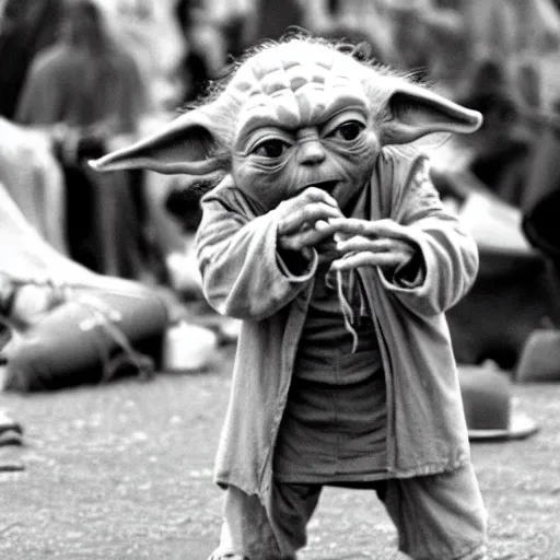 Image similar to yoda performing at woodstock