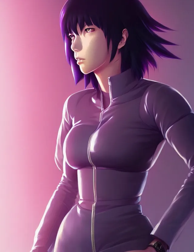 Image similar to a fullbody portrait of motoko kusanagi the major ghost in the shell : : stand alone complex, under repairs, maintenance : : by ilya kuvshinov, rossdraws, artgerm, sola digital arts, anti aliasing, raytracing : :