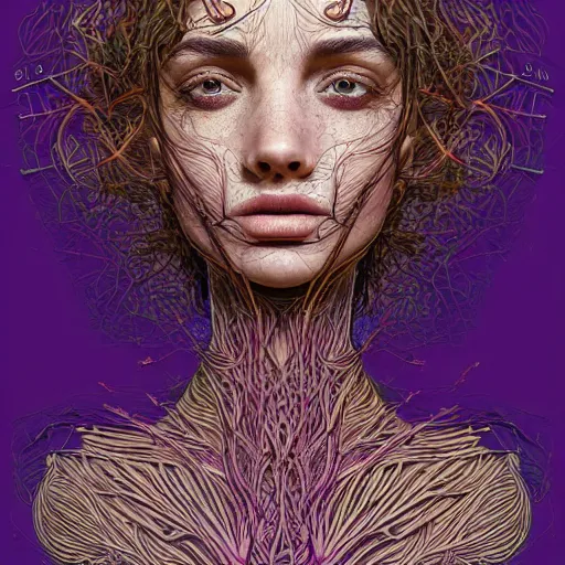 Prompt: the portrait of an incredibly beautiful tall dark haired woman made of potatoes roots and violets, an ultrafine detailed illustration by james jean, final fantasy, intricate linework, bright colors, behance contest winner, vanitas, angular, altermodern, unreal engine 5 highly rendered, global illumination, radiant light, detailed and intricate environment