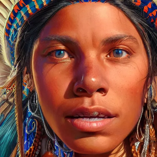 Image similar to an portrait of an happy female aboriginal, detailed, centered, digital painting, artstation, concept art, donato giancola, Joseph Christian Leyendecker, WLOP, Boris Vallejo, Breathtaking, 8k resolution, extremely detailed, beautiful, establishing shot, artistic, hyperrealistic, beautiful face, octane render