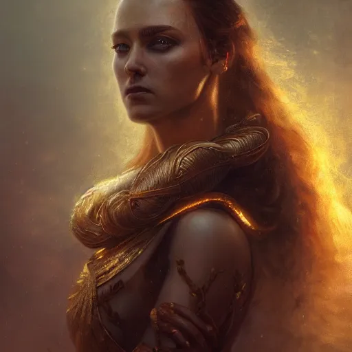 Image similar to majestic gracious regal seductive goddess artemis portrait, ancient greece, atmospheric lighting, painted, menacing, intricate, volumetric lighting, beautiful, rich deep colours masterpiece, golden hour, sharp focus, ultra detailed, by leesha hannigan, ross tran, thierry doizon, kai carpenter, ignacio fernandez rios