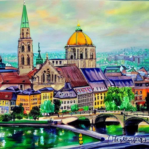Prompt: beautiful painting of the city stuttgart in germany, trending on art station, high quality, highly detailed