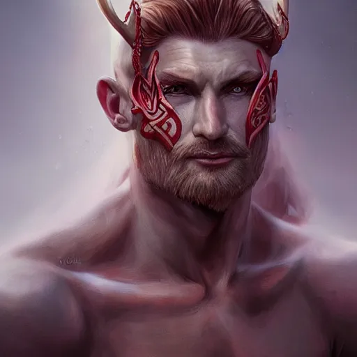 Image similar to Dramatic portraiture of Uuen, the Pictish god of stags, mixed media, trending on ArtStation, by Viktor Vasetnov and ArtGerm, luminism