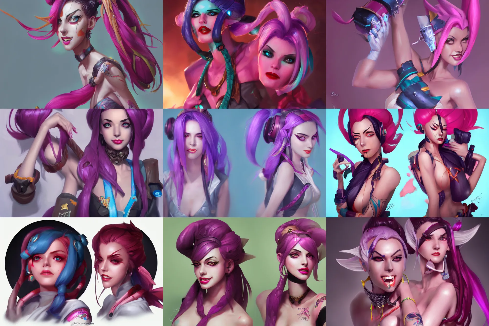 Prompt: Jinx detailed art, artstation, by Zeronis, by Bo Chen, by Alex Flores