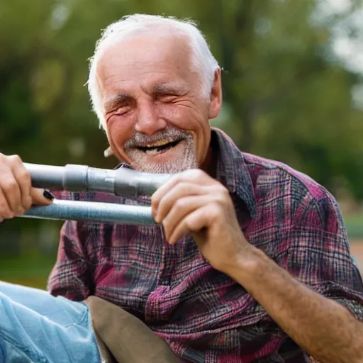 Prompt: a smiling old man in a pipe