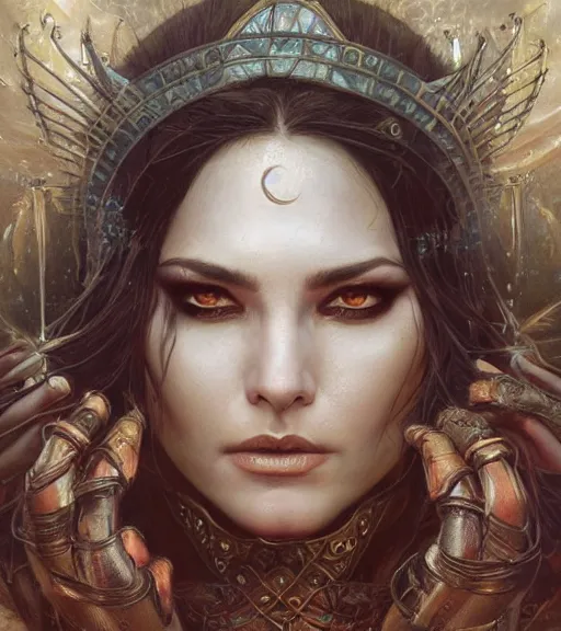 Image similar to a detailed painting of a fantasy priestess, art by karol bak and mark brooks and greg rutkowski, centered