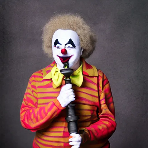 Image similar to studio photo of a clown with a bong, studio portrait