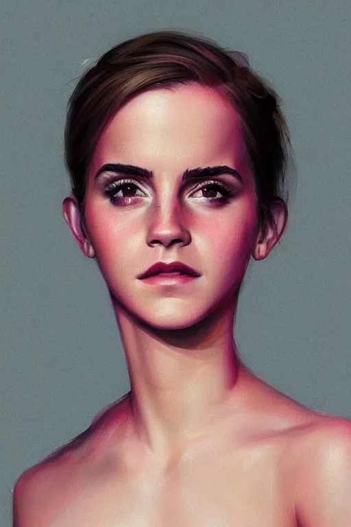 Image similar to portrait of emma watson a scaly skin and biotechnical parts and neon light by Artgerm and Greg Rutkowski , digital painting, highly detailed, trending on artstation