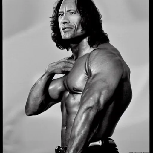 Image similar to Dwayne Johnson with the body of Jim Morrison