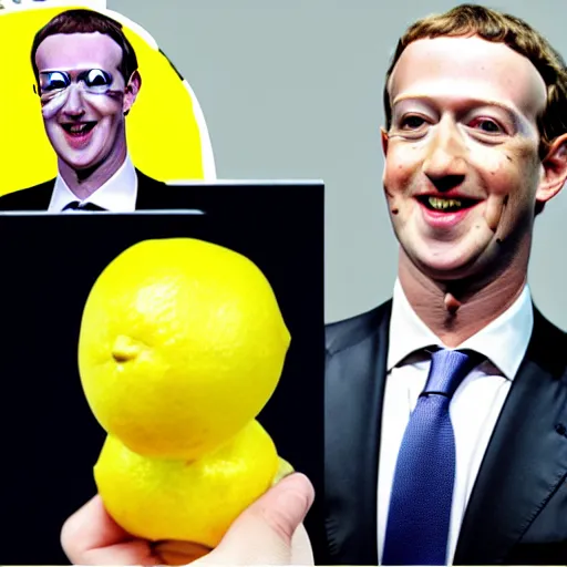 Image similar to Mark Zuckerberg's head looks like a lemon and has yellow skin