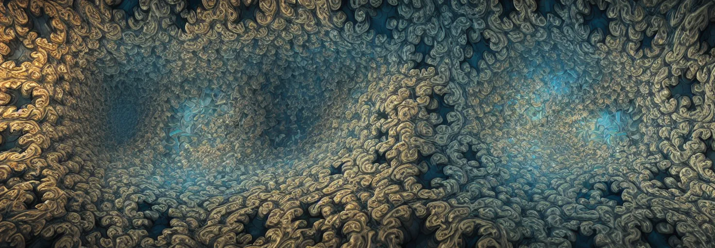 Image similar to 3 d fractal : digital 3 d : mandelbulb 3 d : ultra realistic fractal render : machina infinitum artstation : vfx - 3 d : octane render : blender : artstation : ue 5 : unreal engine : cinema 4 d : 8 k : epic cinematic render