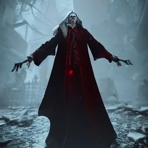 Image similar to vampire wizard in noble clothes unreal engine octane render, perfect composition, dramatic lighting