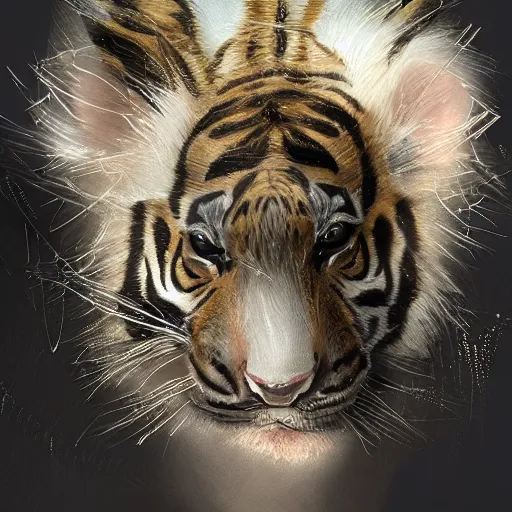 Prompt: a beautfiul award winning aesthetic commission of an antrho albino tiger wearing a black padded hooded puffer jacket,golden cahin around the neck,digital art,art by artgerm,character design by charles bowater,ross tran,photorealistic,detailed face,hyperdetailed,western comic,2021,artstation,deviantart