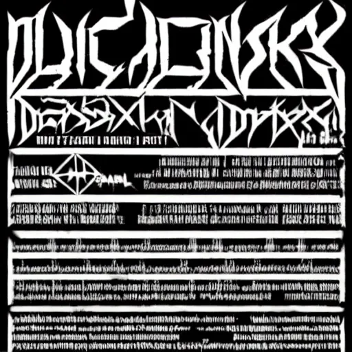 Image similar to black metal concert flyer, black metal logos, unreadable, 3 band lineup, local bar, d. i. y. venue, basement show