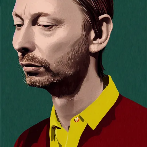 Image similar to thom yorke eating at mcdonalds, portrait, highly detailed, deep focus, elegant, digital painting, smooth, sharp focus, illustration, ultra realistic