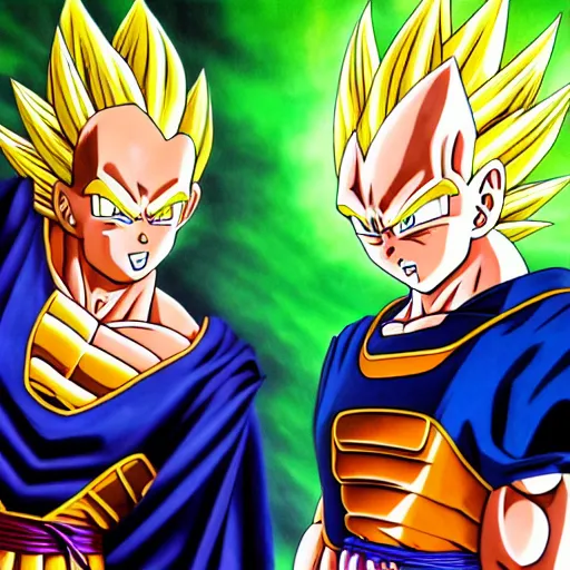 Image similar to ! dream ultra realistic portrait painting of a fusion of vegeta and sasuke art by akira toriyama, 4 k, dragon ball artstyle, cel shaded, highly detailed, epic lighting, full body