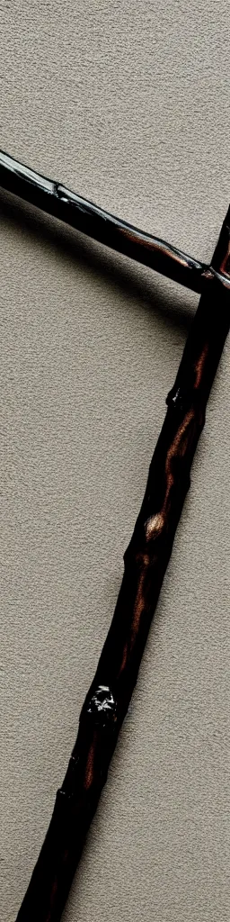 Image similar to picture of a single wooden long futuristic thin ninja staff with some black ornaments, highlight, weapon, cyberpunk, sci - fi, fantasy, close shot, single long stick, bright background