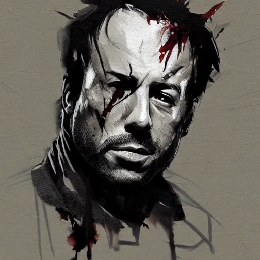 Image similar to Decapitated Joe Rogan, Greg Rutkowski and Yoji Shinkawa styled