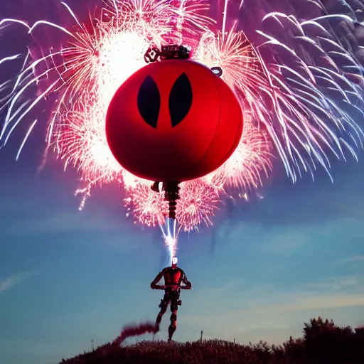 Prompt: deadpool fireworks in the sky, photography, beautiful, detailed,