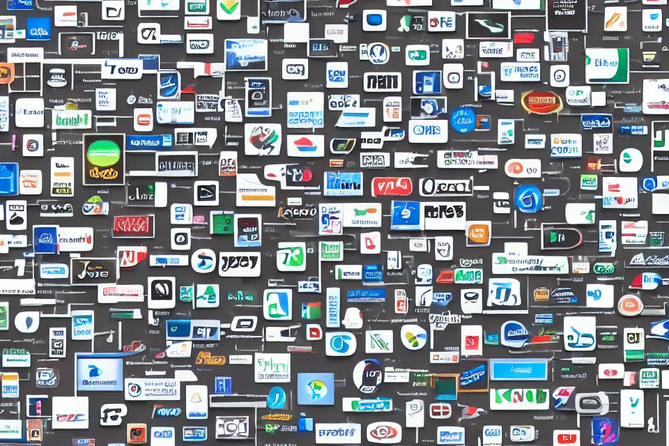 Prompt: a grid of imaginary tech company logos on a white background