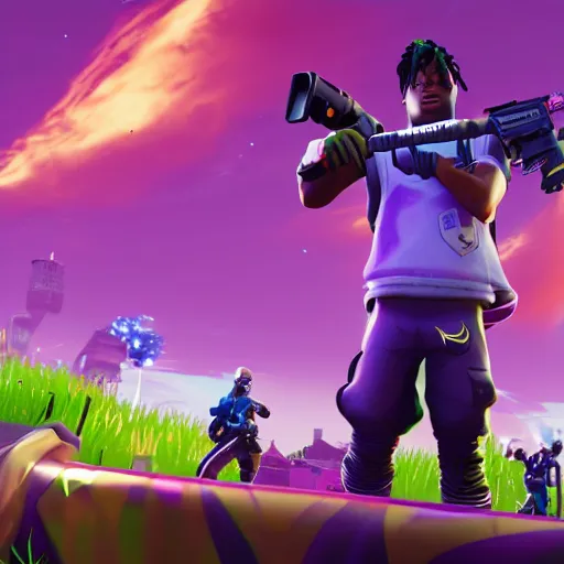 Prompt: Juice WRLD in Fortnite very detailed 4K quality super realistic