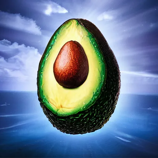 Image similar to a realistic avocado with jesus face on it, bizantine, hyperrealistic, extremely detailed, vivid, apocalyptic, volumetric illumination, 8 k, matte painting