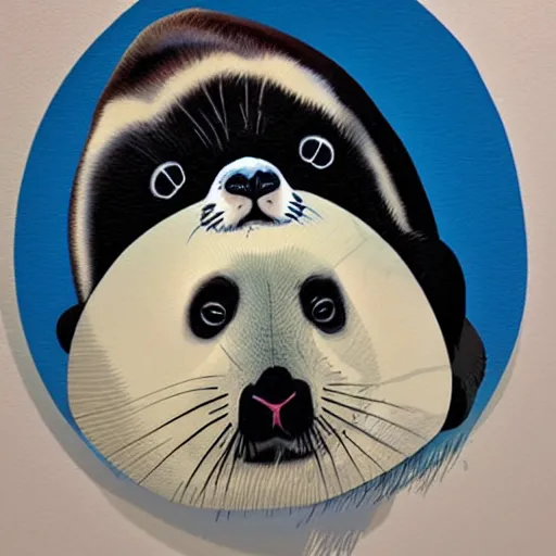 Image similar to “portrait of a baby harp seal by Sandra Chevrier”