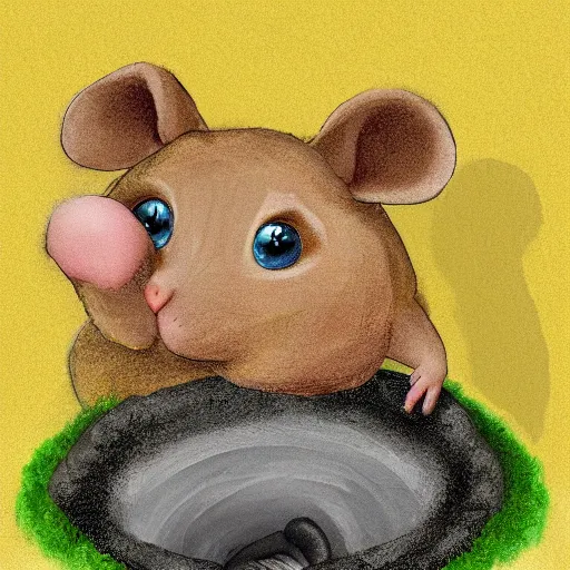 Image similar to little fat mouse living in a hole watching tv, digital art