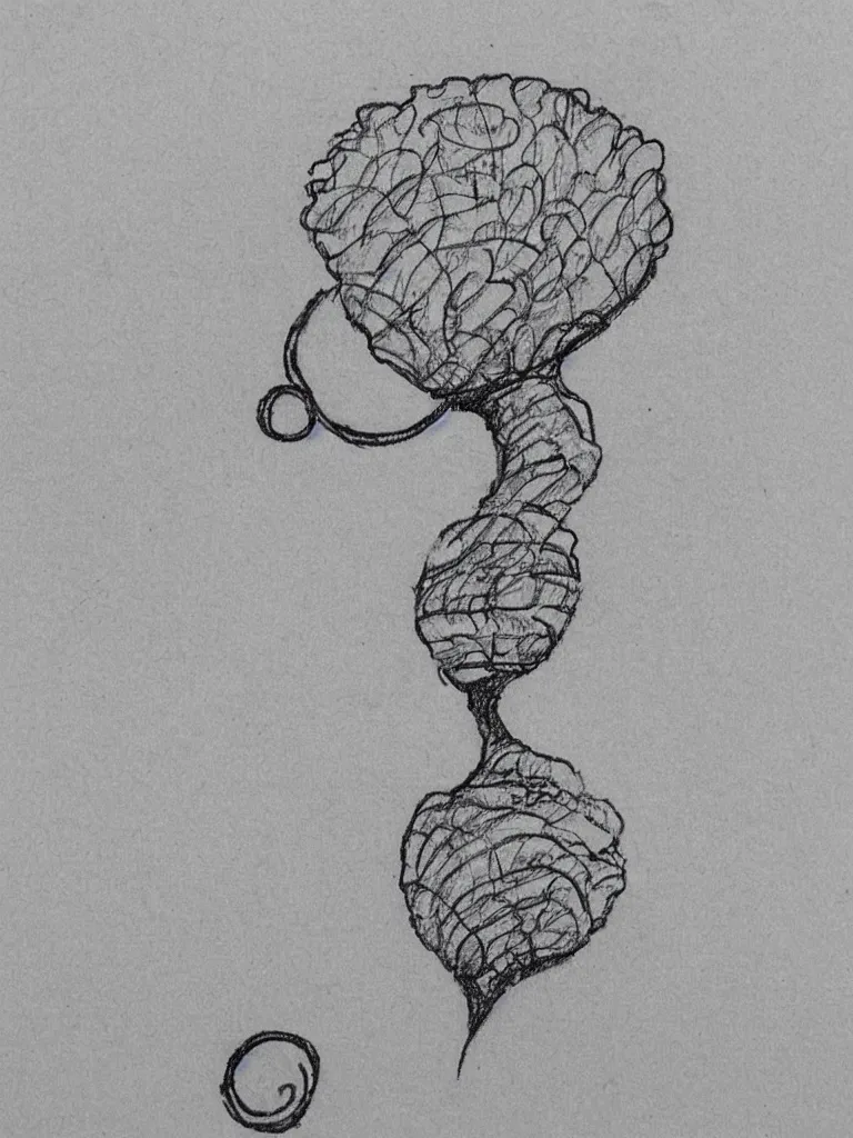 Image similar to a sketch of an acorn that turns into a tree in the shape of a treble clef with a broken line in the middle, single line drawing