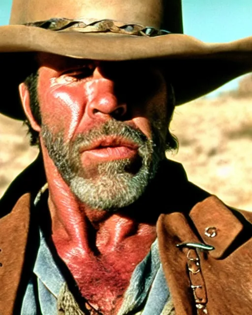 Image similar to film still close up shot of ron perlman in the movie a fistful of dollars. photographic, photography