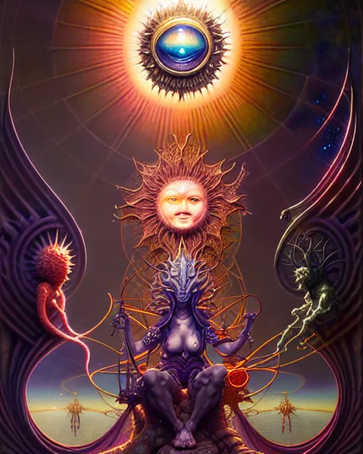 Image similar to the sun, tarot card, fantasy character portrait made of fractals, ultra realistic, wide angle, intricate details, the fifth element artifacts, highly detailed by peter mohrbacher, hajime sorayama, wayne barlowe, boris vallejo, aaron horkey, gaston bussiere, craig mullins