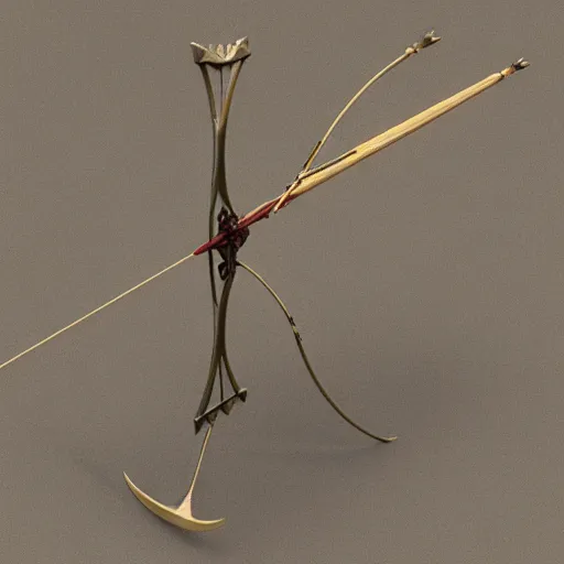 Image similar to complex 3 d model of a medieval bow and arrow