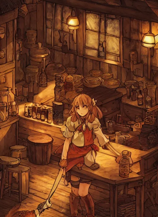 Image similar to barmaid with a coyote head in a cozy tavern, hidari, color page, tankoban, 4K, tone mapping, Akihiko Yoshida.