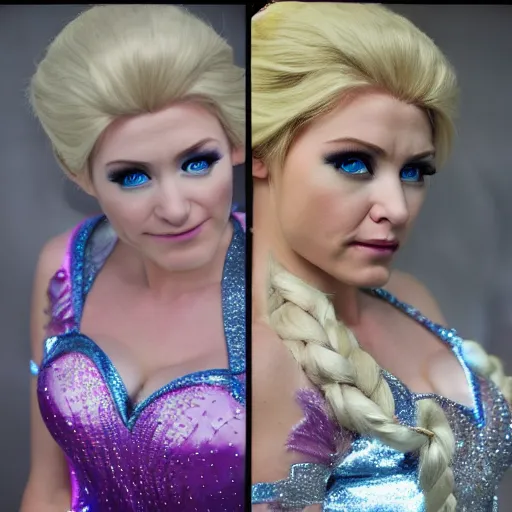 Image similar to Jensen Ackles does Elsa from frozen cosplay, full body shot, high quality photography, hyper detailed, hyper realistic