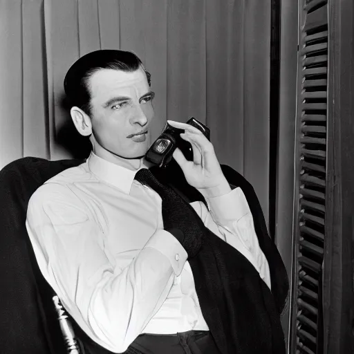 Prompt: photo of batman in an interview, photo taken by nina leen