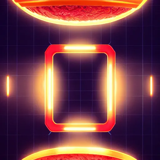 Prompt: symmetry product render poster, hamburger, timetravel scifi glowing lights intricate elegant highly detailed artstation concept art smooth
