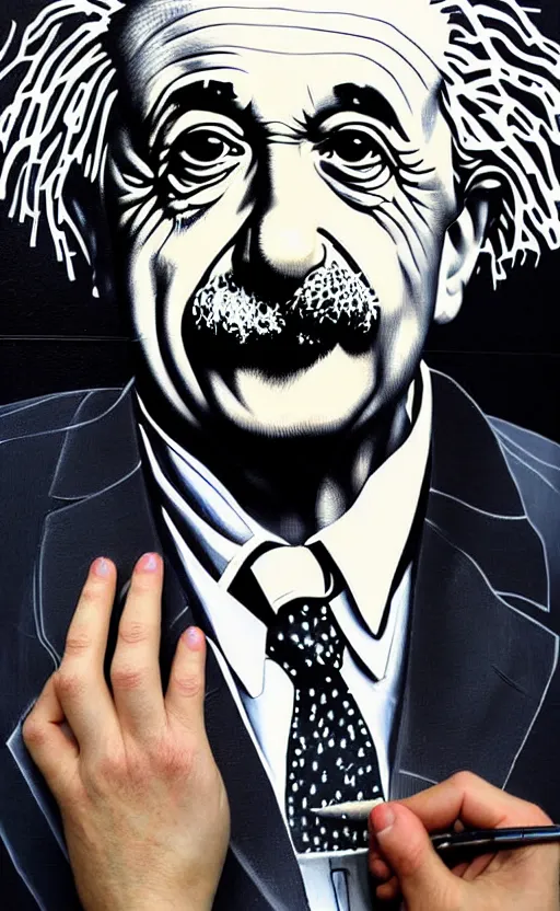 Prompt: a portrait of albert einstein and his equation, by sandra chevrier