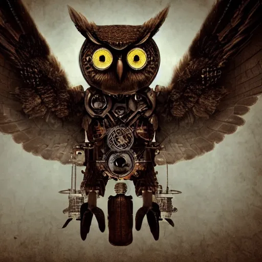 Image similar to a Warrior owl art nuveau, steampunk, symmetry, full frame, cinematic light , unreal engine,