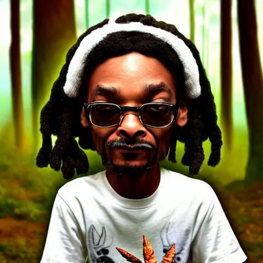 Image similar to very very very very cute chibi baby Snoop Dogg in the marijuana field, portrait, pixar style, forest background, cinematic lighting, award winning creature portrait photography