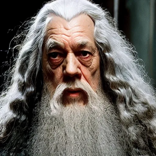 Prompt: photo of gandalf in jail