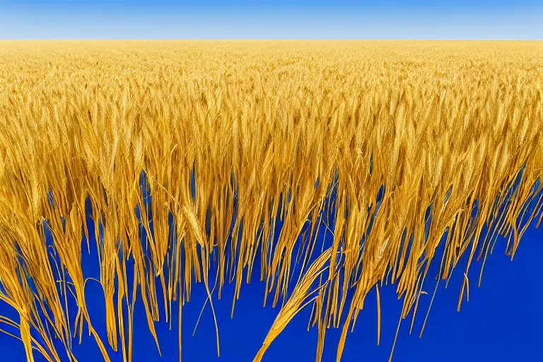 Image similar to photo with half a clear sky without clouds and half a yellow wheat field, hd, beautiful, perfect light, photorealism, highly detailed, symmetry