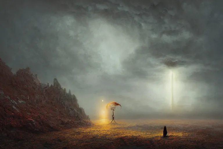 Prompt: Crushing Misery of Entropied Soul, Les Edwards, Zdzislaw Beksinski, Carl Gustav Carus, John Harris, Michal Karcz, Zhang Kechun, Mikko Lagerstedt, Scott Listfield, Steven Outram, Jessica Rossier