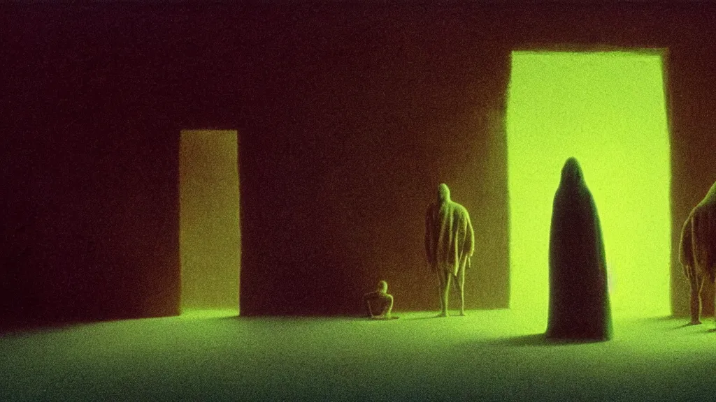 Image similar to we fell through the floor, it glows bright, film still from the movie directed by denis villeneuve and david cronenberg with art direction by zdzisław beksinski and dr. seuss