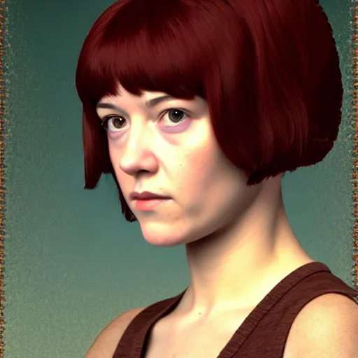 Image similar to renaissance portrait of youth mary elizabeth winstead as ramona flowers, rendered with 3 d effect.