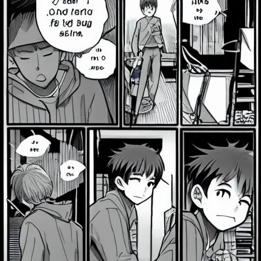 Prompt: an pure visual hq manga showing a boy going to fish for the first time