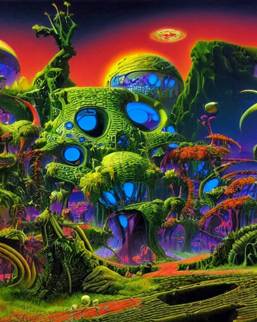 Prompt: rave party by roger dean, biomechanical, 4 k, hyper detailed