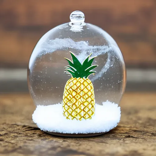 Image similar to snow globe with a pineapple inside, realistic