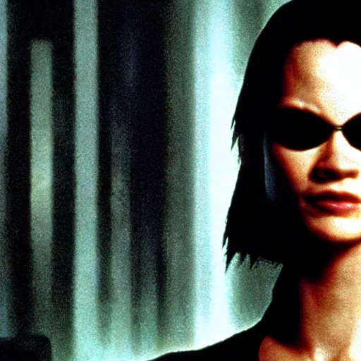 Image similar to a photograph of Neo from the Matrix using a telepgraph machine, photorealistic